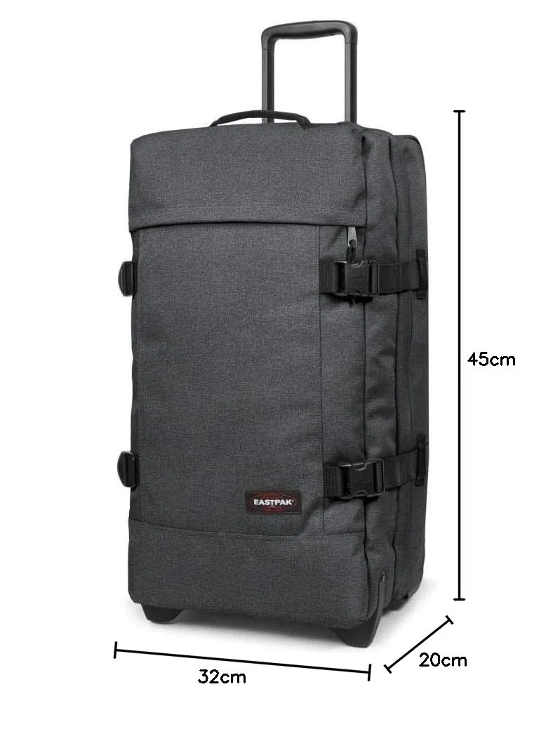 Eastpak Tranverz XXS Valise Cabine (45 x 32 x 20 cm), Bagage à Main Léger avec Roues, Serrure TSA & Double Compartiment, Valise de Voyage Déperlante - BLACK DENIM