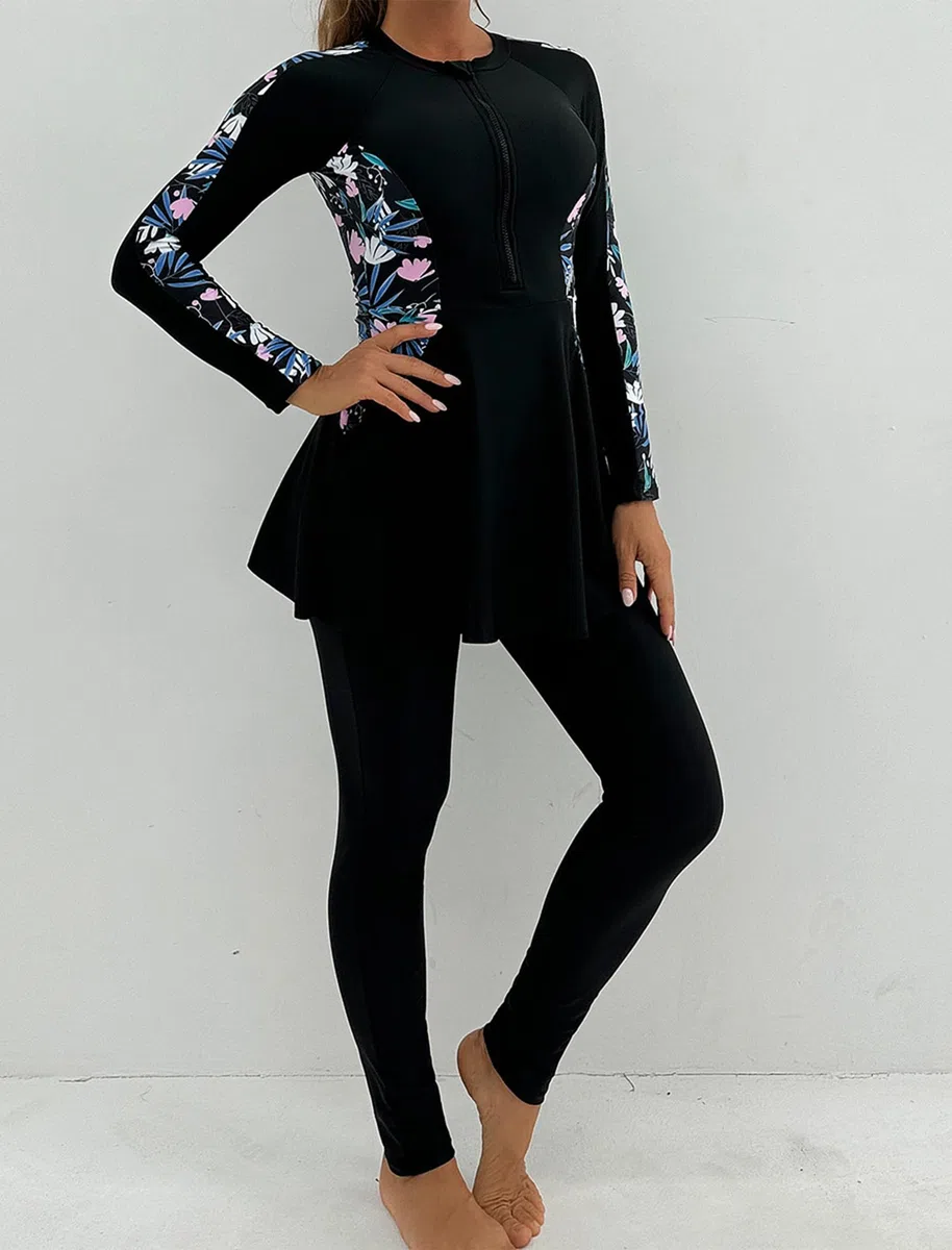 Femmes Maillot de Bain Musulman: Doux Complet 2 Pièces Burkinabi Manches Longues Haut Pantalon Natation Anti - éruption - Maillot de Bain Islamique