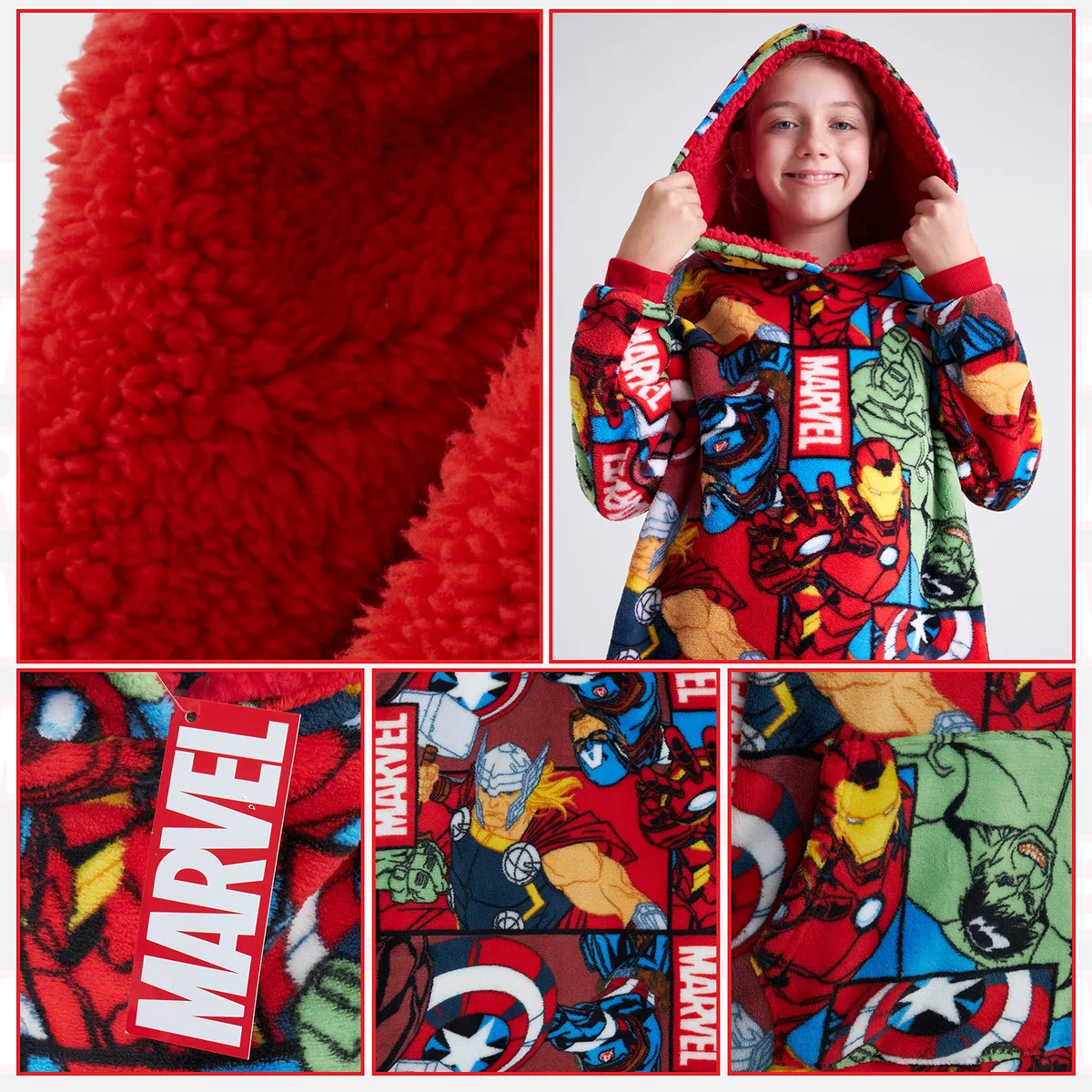 Marvel Spiderman Plaid Capuche Enfant Ado, Couverture Polaire Portable Avengers Hulk Hoodie Oversize, Cadeau Garcon