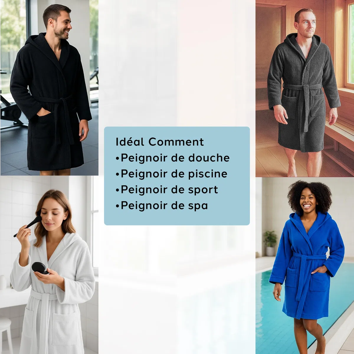 Caleffi Peignoir pour homme, peignoir pour femme en éponge de coton, peignoir pour homme, éponge avec capuche, peignoir de piscine, doux et absorbant, séchage rapide