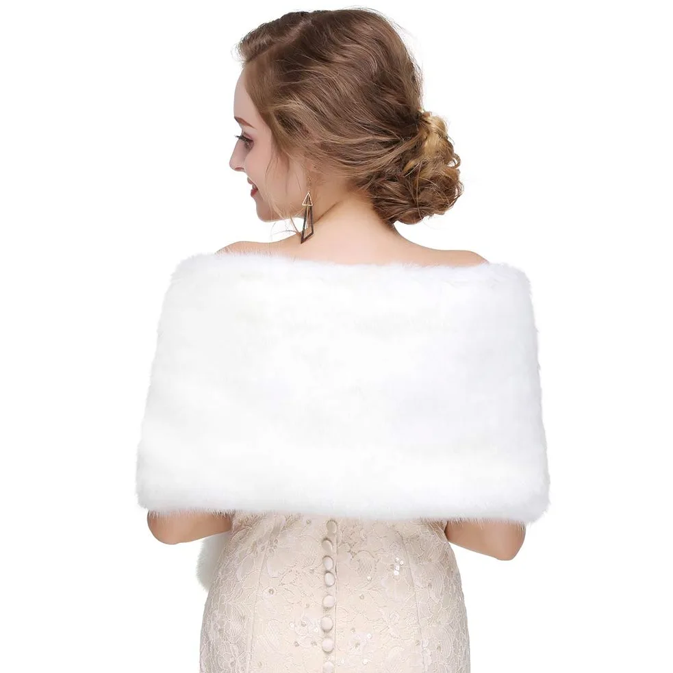 Femme de Mariage Faux Fourrure Châle Mariée Soirée Hiver Écharpes Cape Manteau Cardiga
