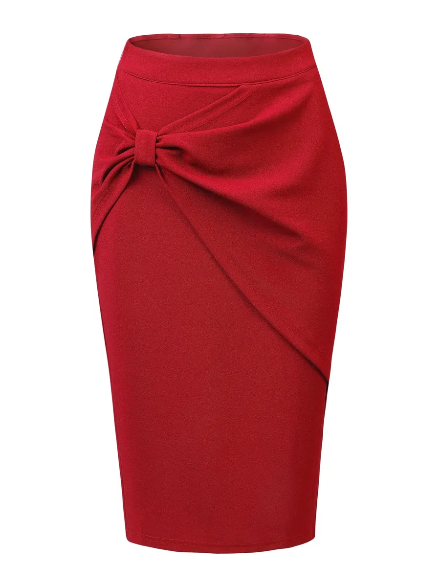 Allegra K Jupe de travail pour femme 2025 froncée taille haute longueur genou jupes crayon moulantes