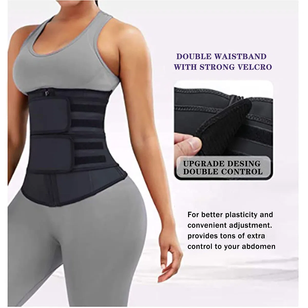WHSPORT Femme Ceinture de Sudation Ajustable en Sauna Néoprène Ceinture de Minceur Sport Gaine Amincissante Ventre Plat Serre Taille Corset Sculptant Réglable Ceinture Abdominale Zip