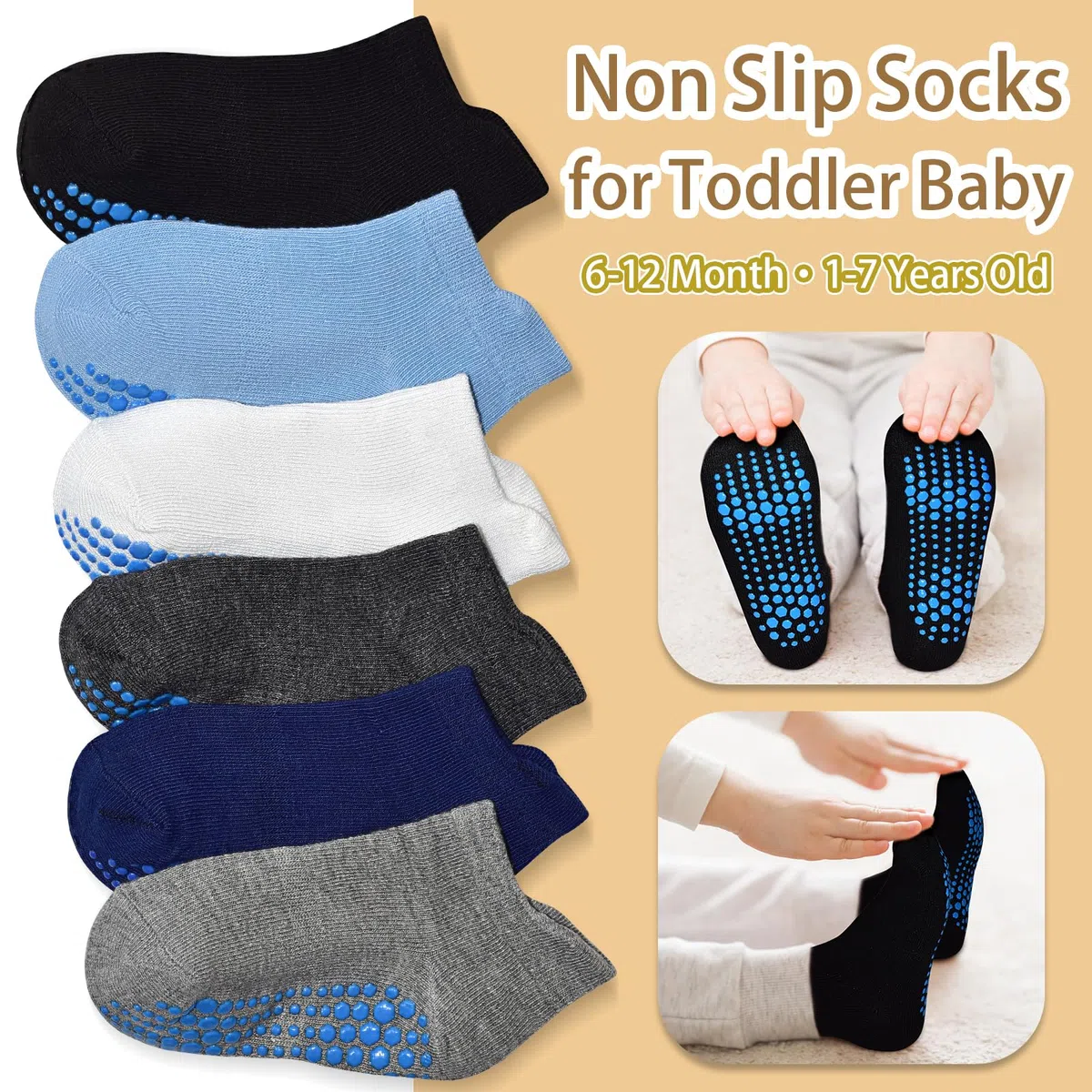 HYCLES Lot de 12 paires de chaussettes antidérapantes pour bébé garçon fille de 1 à 7 ans