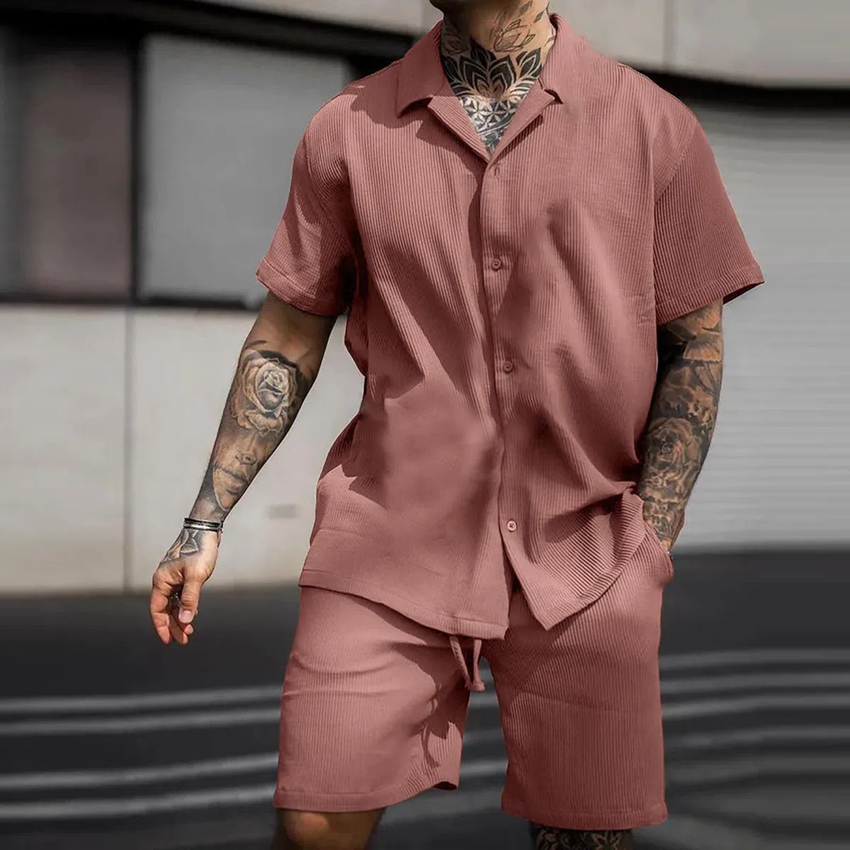 Générique Homme Costumes d'Été pour Homme - Tenue de Plage à Manches Courtes - Chemise Imprimée - Costume Court Été Ensemble Jogging Sports Ensemble Cyclisme Homme Short Plage Homme Marque