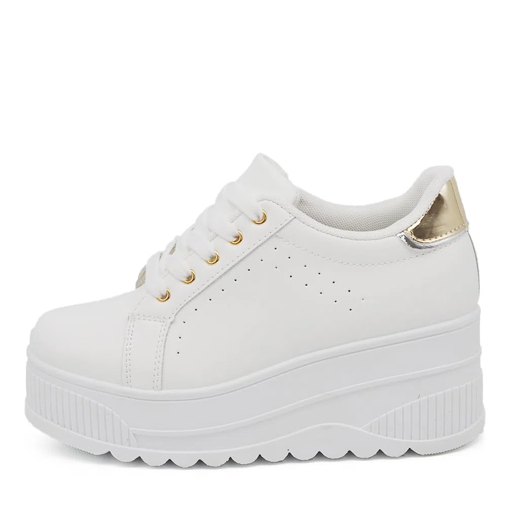 Chaussures Femme Gymnastique Baskets Sport Casual Plate-forme compensée Haute IF900-1 Blanc