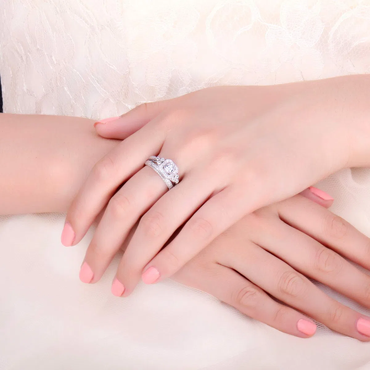 JewelryPalace Infini Empilable Bague Taille Princess Émeraude Pierre Argent 925 Femme, Classic Cubic Zirconia Bague Fiançailles Promise Anneau Alliance Plaqué Or Jaune Or Rose, Ensemble Bijoux Mariage