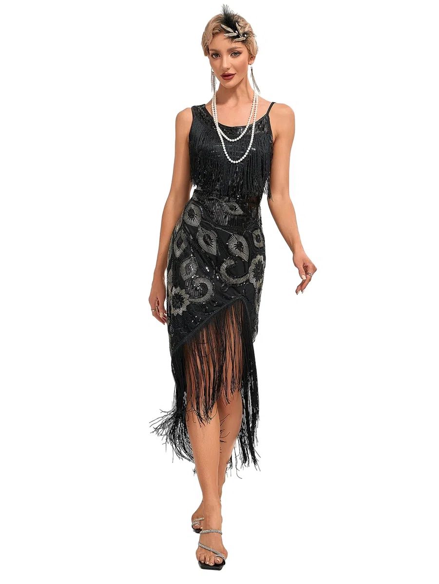 Viloree Femmes Années 1920 Robe Flapper Robe à Franges Paillettes Robe de Danse Scintillante Costume de Festival