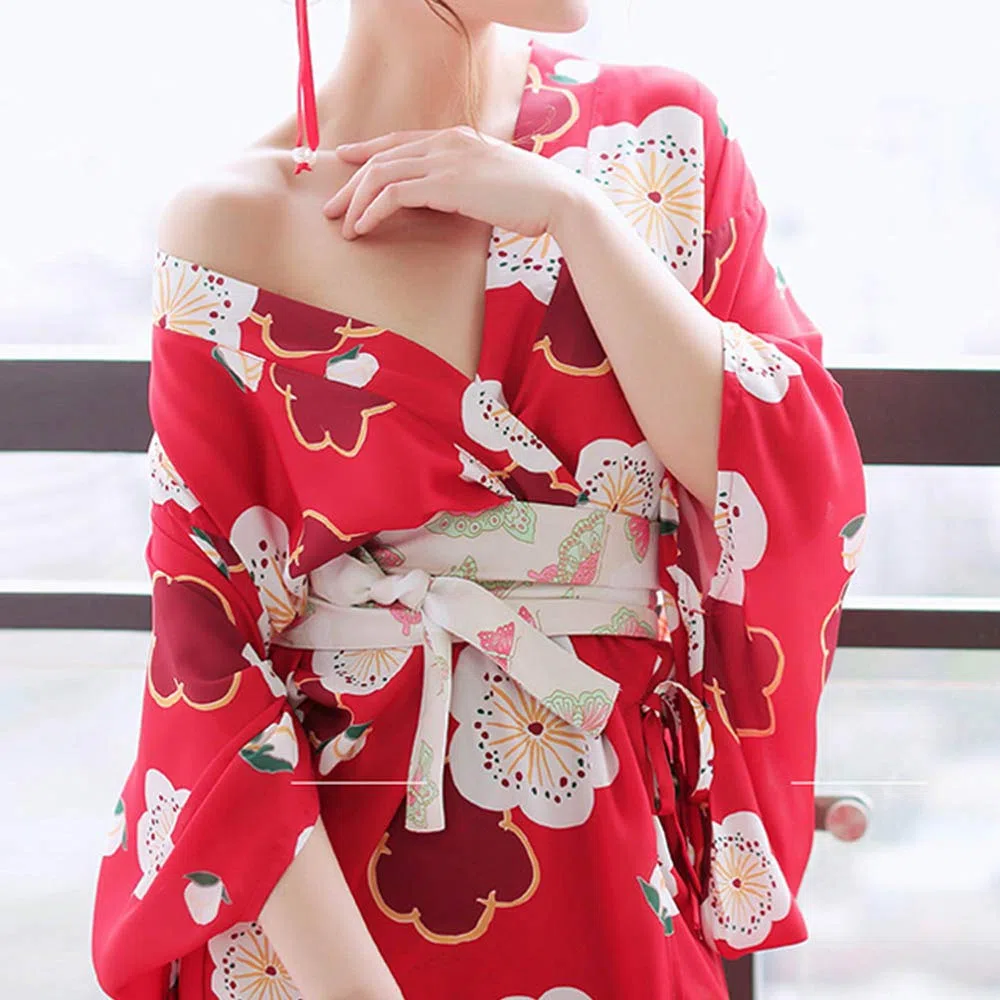 Robe kimono Yukata sexy en satin avec motif Sakura pour femme, robe de bain traditionnelle pour cosplay, robe longue