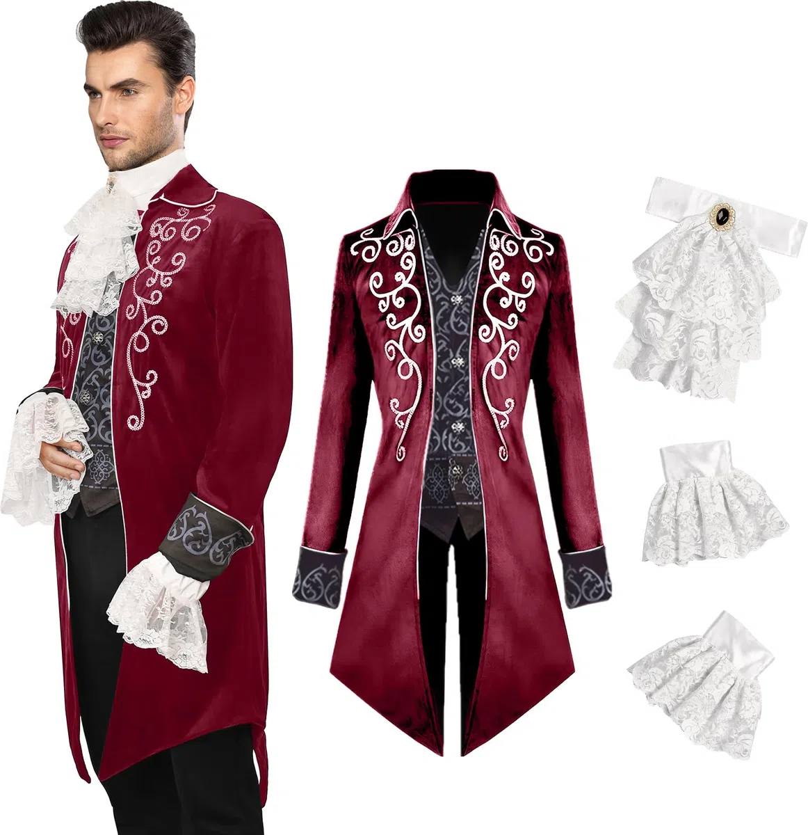 Costume médiéval pour homme : veste steampunk, queue-de-morue gothique, queue-de-morue victorienne pour homme, Halloween pirate vampire cosplay