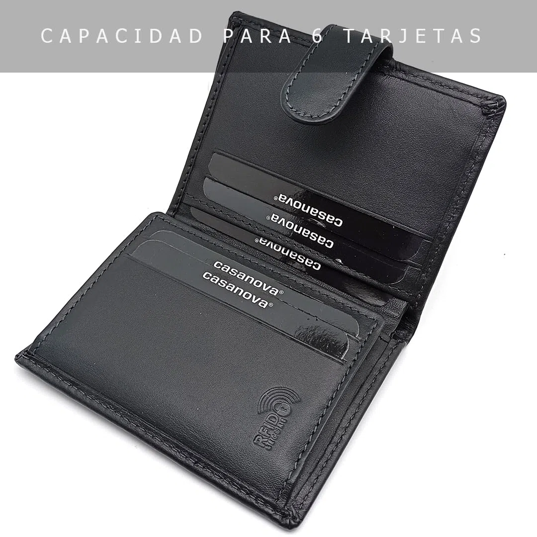 Petit portefeuille en cuir pour homme AVEC sac à main extérieur | Fait à la main | RFID | 10064 Noir