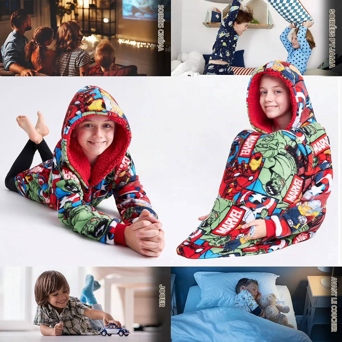 Marvel Spiderman Plaid Capuche Enfant Ado, Couverture Polaire Portable Avengers Hulk Hoodie Oversize, Cadeau Garcon