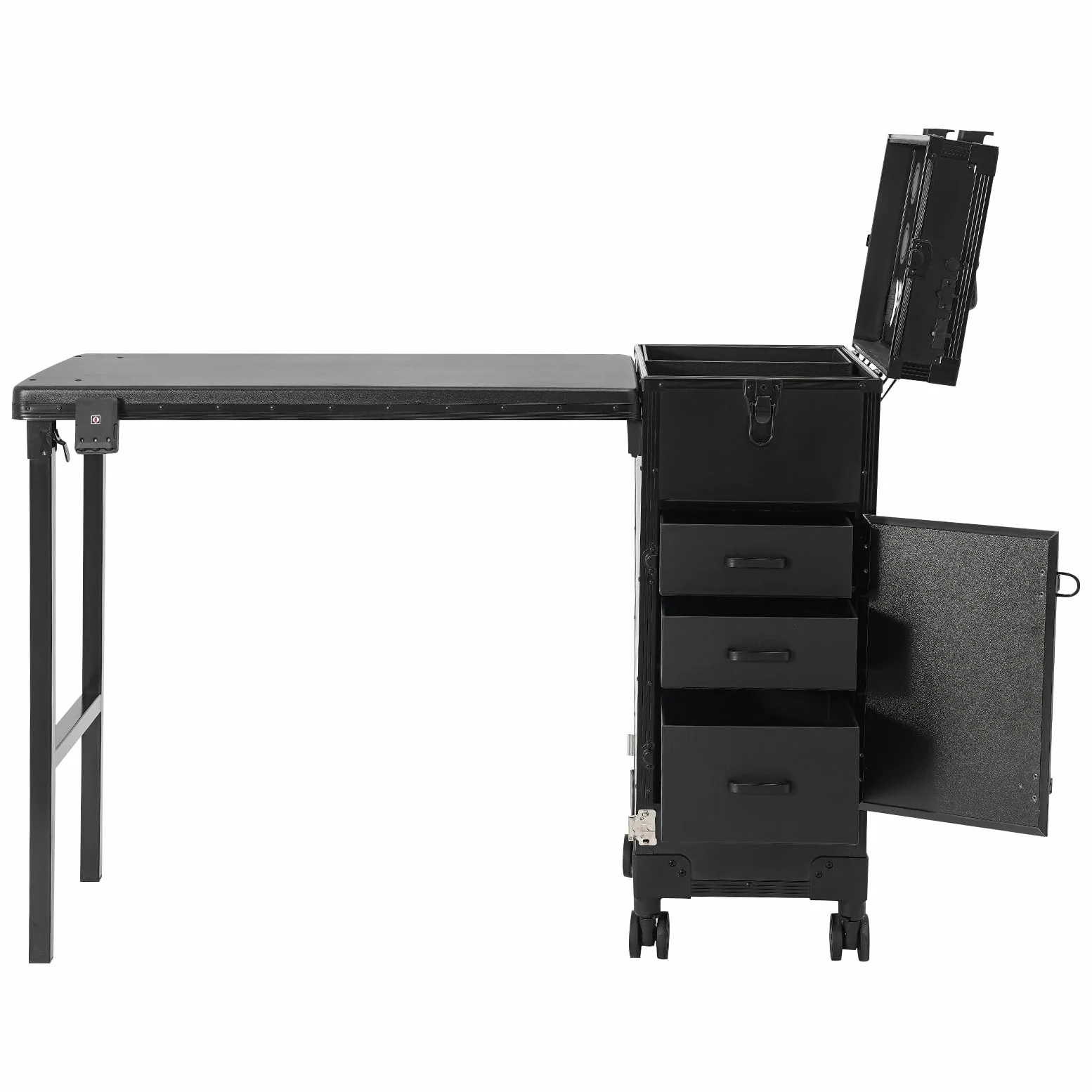 Trousse de maquillage professionnelle avec table, miroir LED et 3 tiroirs, table de manucure pour manucure, capacité de charge totale de 50 kg, couleur noire