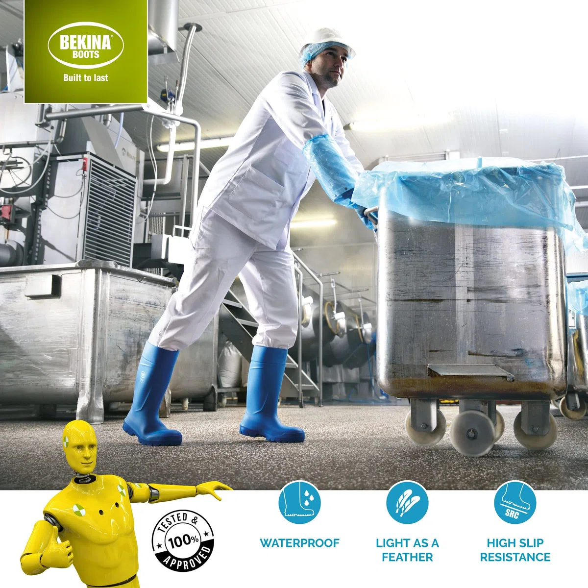 Bekina Bottes de sécurité de qualité avec Embout de sécurité pour l'industrie Alimentaire, Facile à désinfecter, y Compris la Semelle intérieure pour Les Pieds Chauds et secs, Confort, Bleu, EU 41
