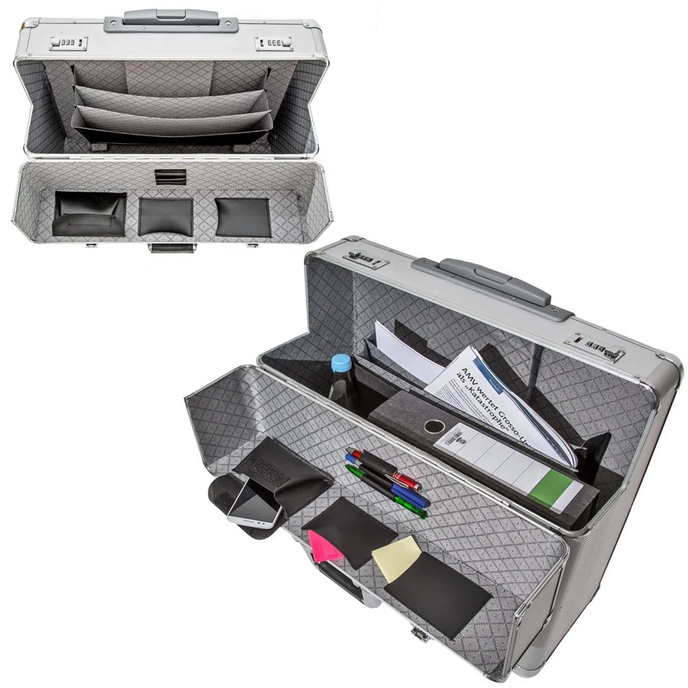 tectake 401232 XL Pilot Case Trolley Valise Mallette de Pilote, Deux Serrures à Combinaison, Grand Compartiment Principal Spacieux, Argent