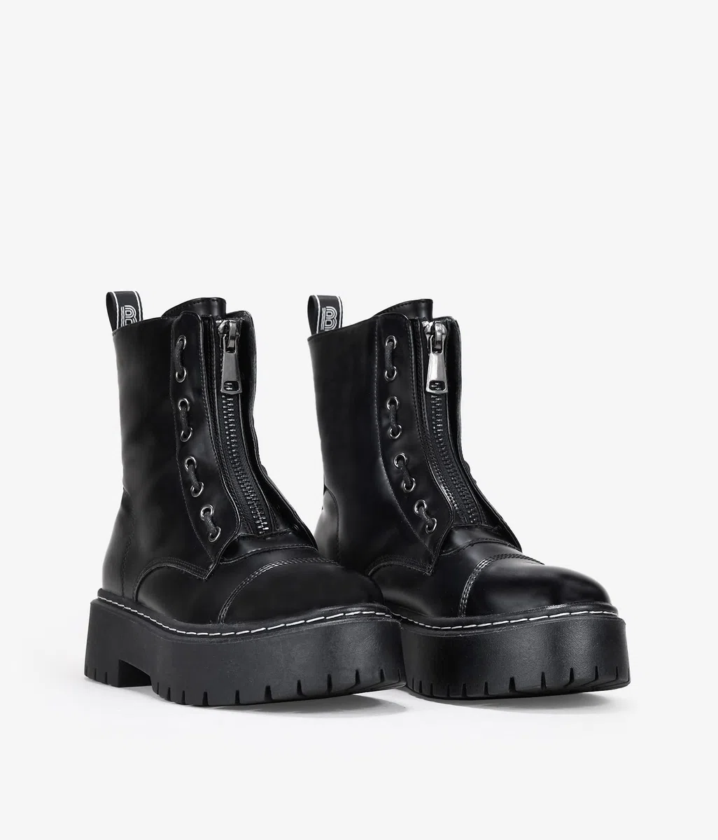BOSANOVA Bottes militaires de style punk avec plate-forme dentelée et lacets jusqu'au sommet Fermeture à glissière. Chaussures pour femmes