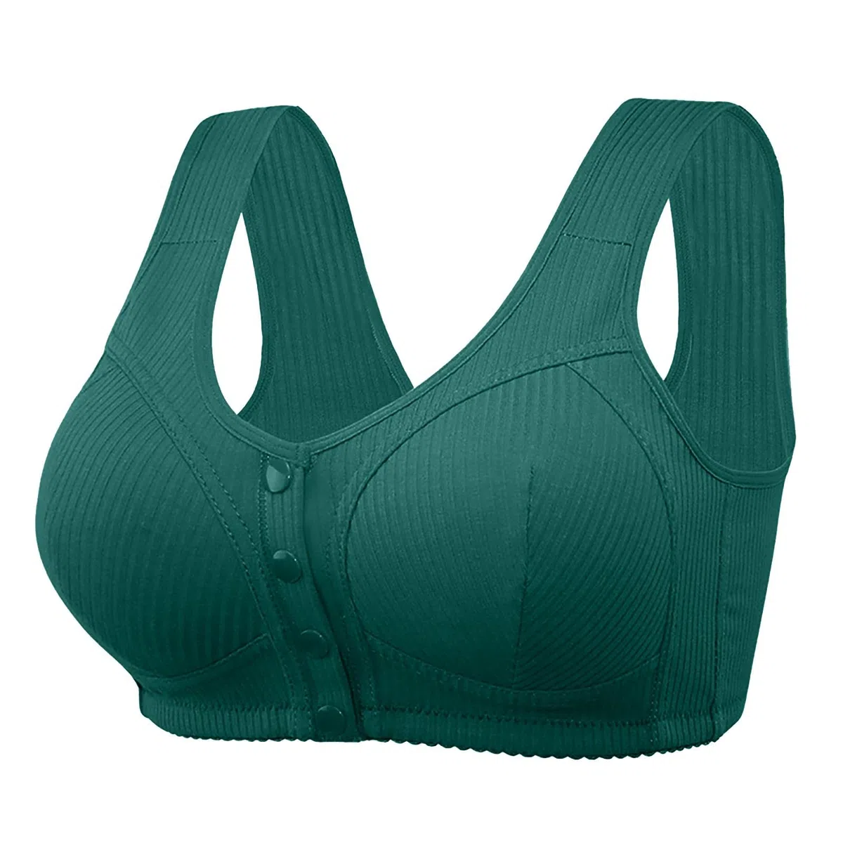 Soutien-gorge sans armature avec fermeture avant pour femme - Bordure festonnée unie - Soutien-gorge sans fil avec boucle - Soutien-gorge à bouton - Soutien complet - Soutien-gorge push-up sans fil