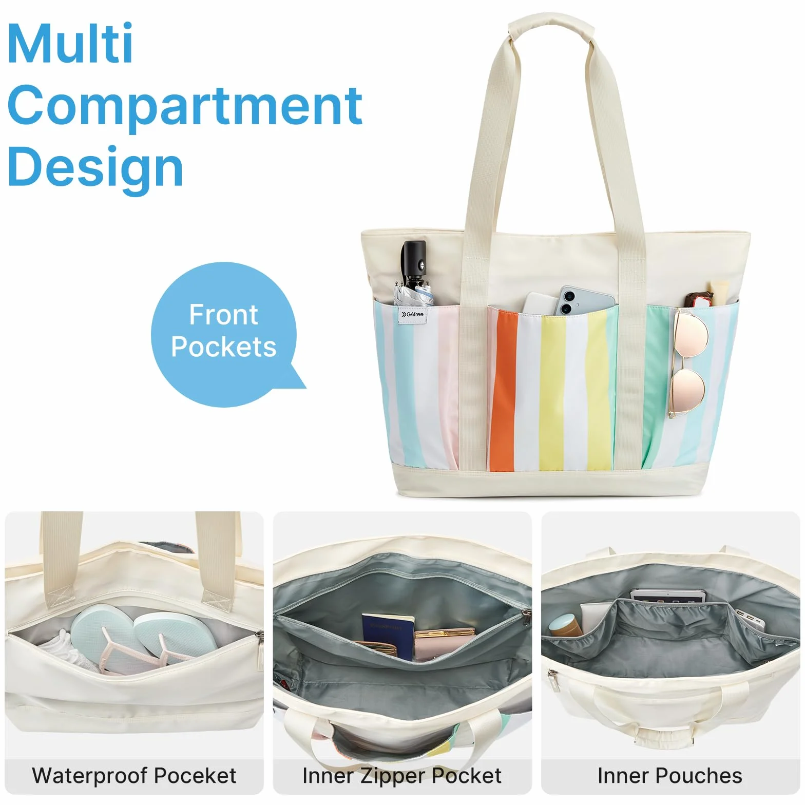 G4Free Sac de plage, sac de plage imperméable pour femme, compatible avec tasse Stanley, pliable pour les voyages en week-end | Compatible avec la tasse, grande capacité, anti-sable, pliable pour le week-end, les voyages, la natation