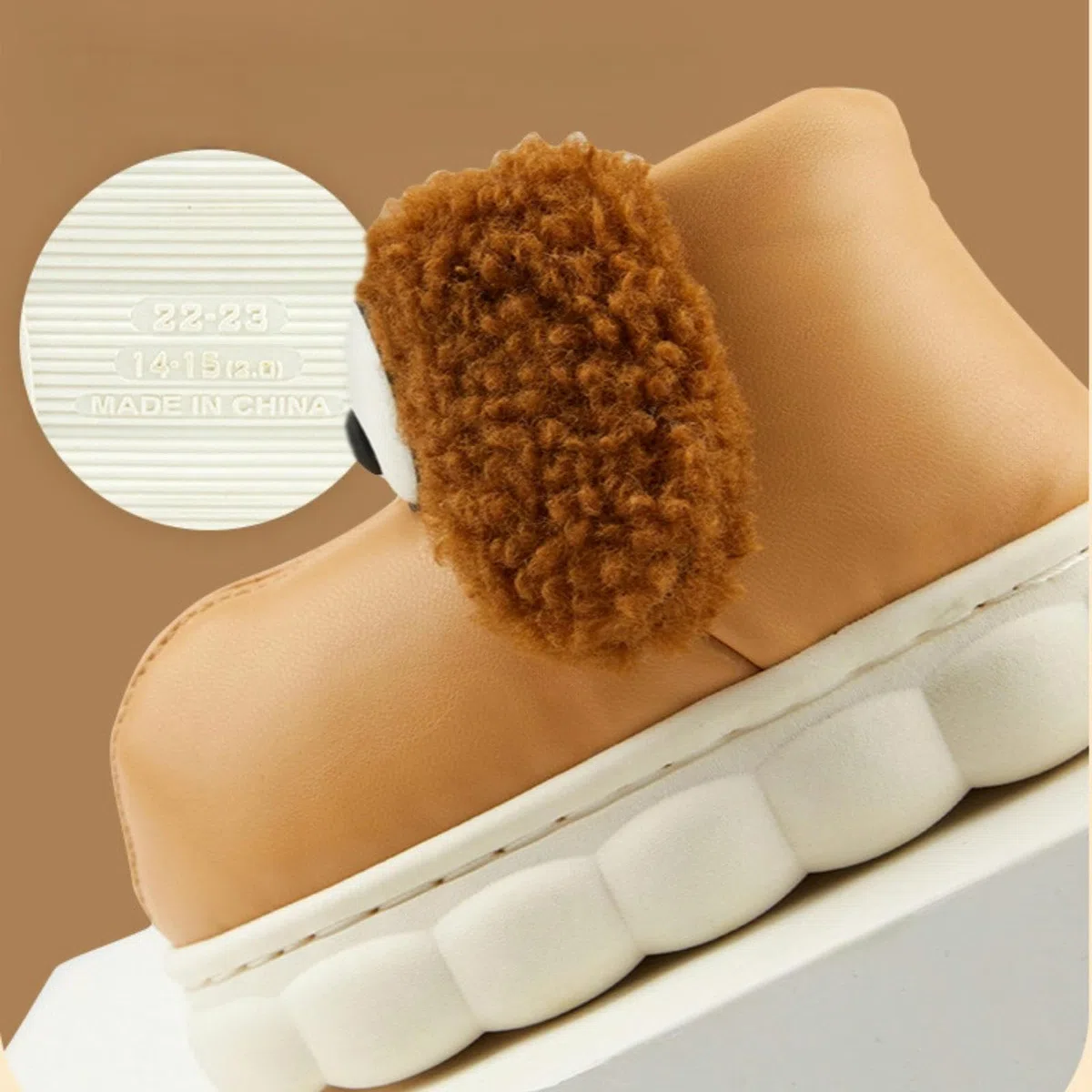 Chaussons Enfant Pantoufles Chaudes d'automne Et d'hiver pour Enfants, Pantoufles De Ménage Imperméables Et Antidérapantes À Talon Complet-kaki-220 Mm (Longueur Intérieure 21 Cm)
