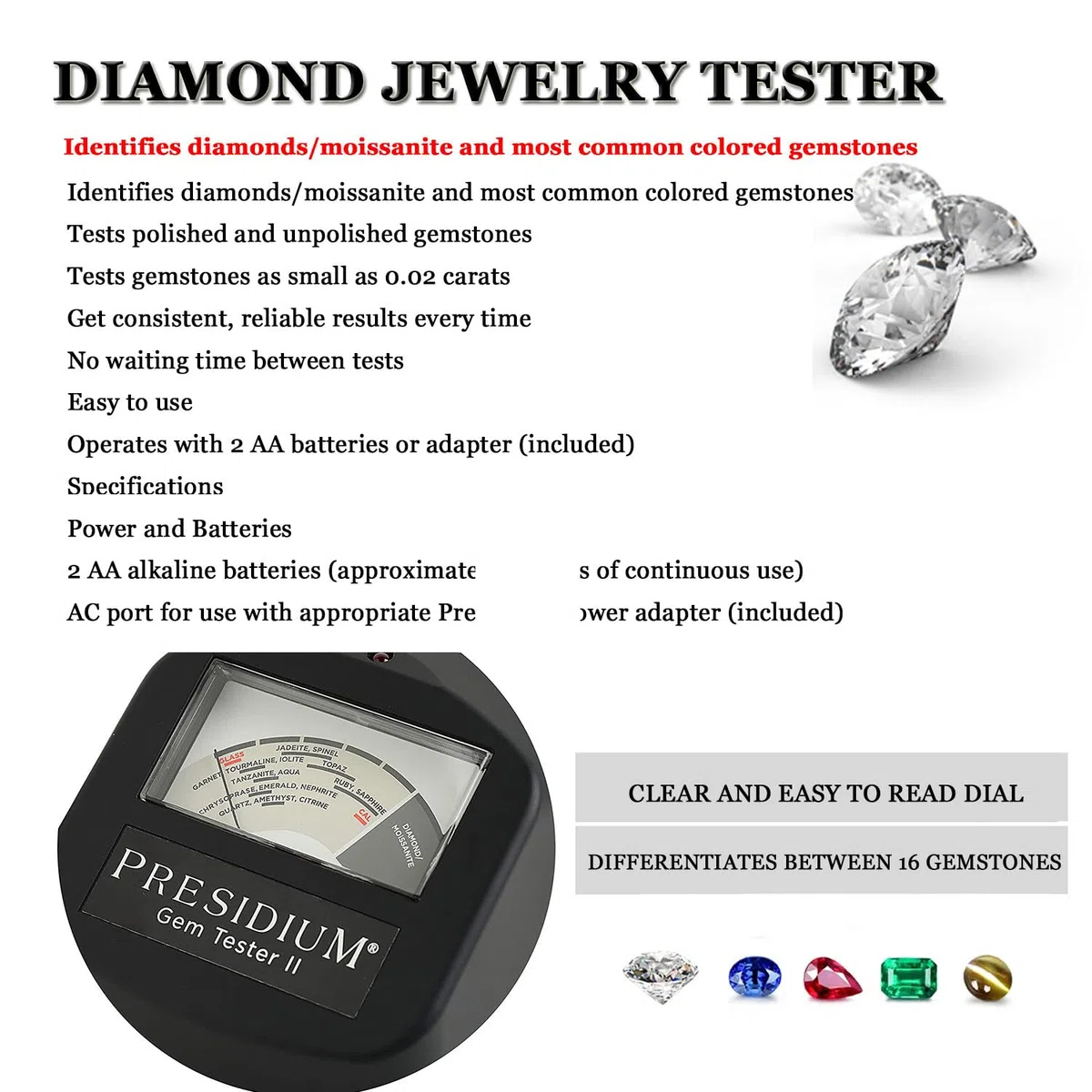 Testeur Pierres Précieuses,Testeur Diamants,Vérificateur Métaux Précieux,avec Calibrage Thermique Assisté,pour Identifier Diamants/Moissanites Pierres Précieuses Couleur Courante