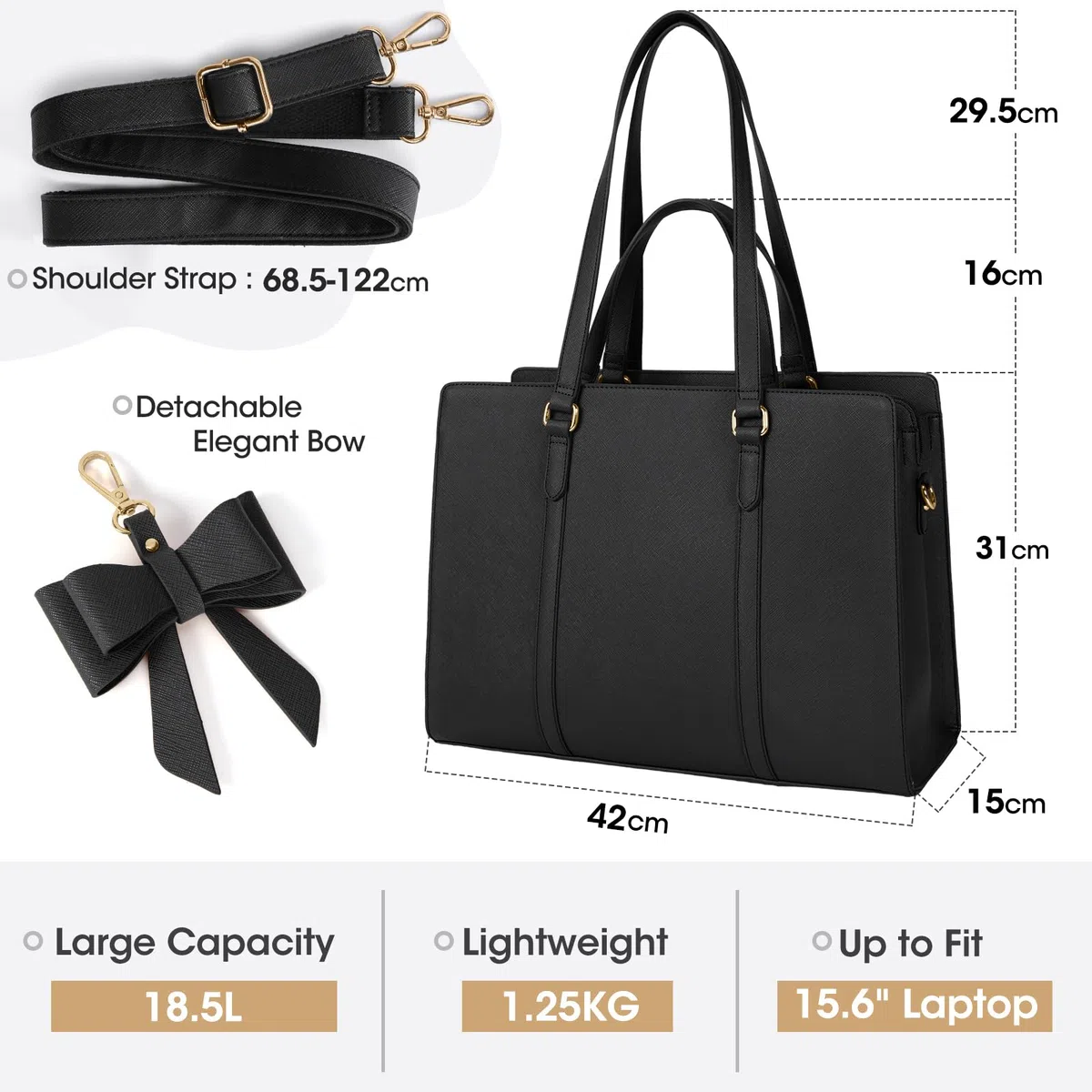 NEWHEY Sac Cabas Femme Sac a Main Sac à Main Femme en PU Cuir Grande Capacité Sac Ordinateur 15.6 Pouces Imperméable Sac Fourre Tout Sac de Cours Lycee Bandoulieres Noir