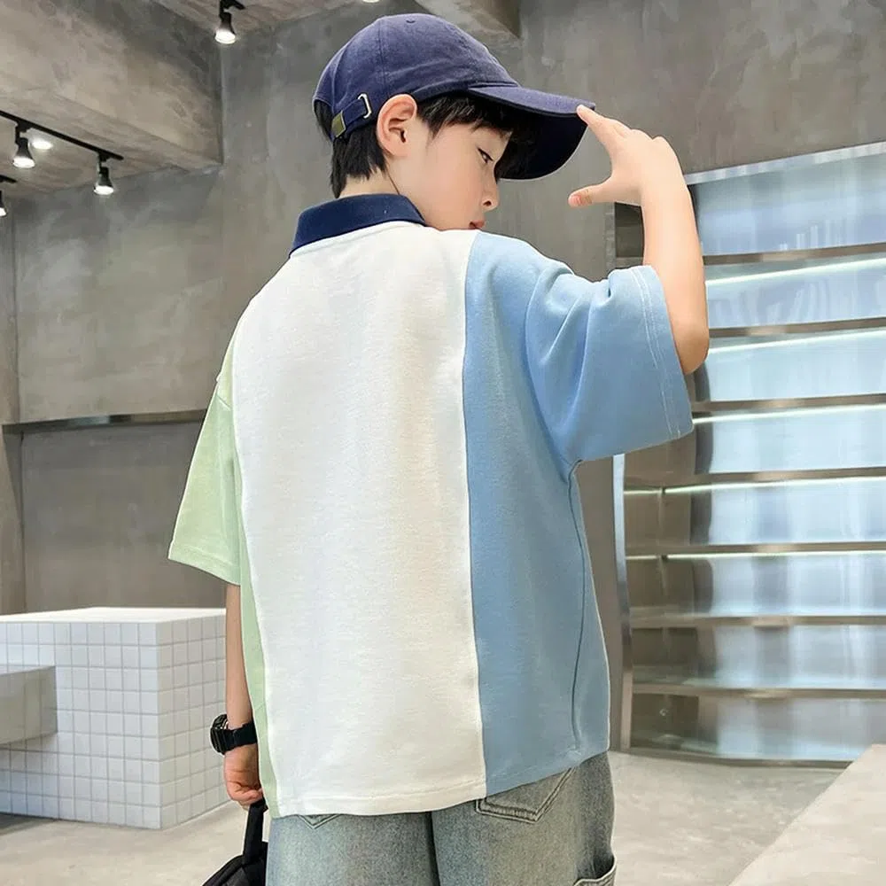 CYBHSM Polo d'été pour enfants garçons T-shirts pour adolescents T-shirt patchwork vêtements