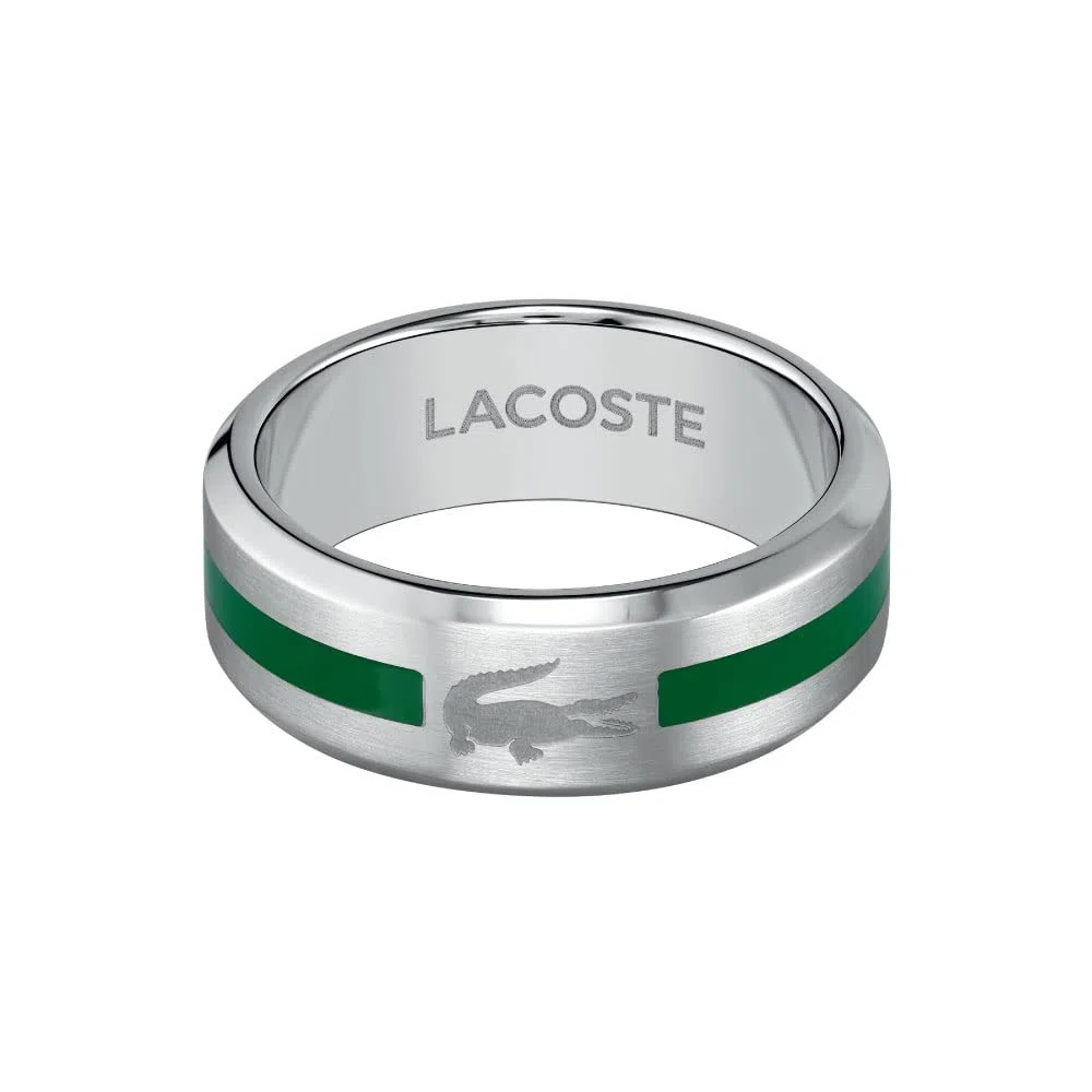 Lacoste Bague pour Homme Collection BASELINE en acier inoxydable, disponible en version argentée ou noir