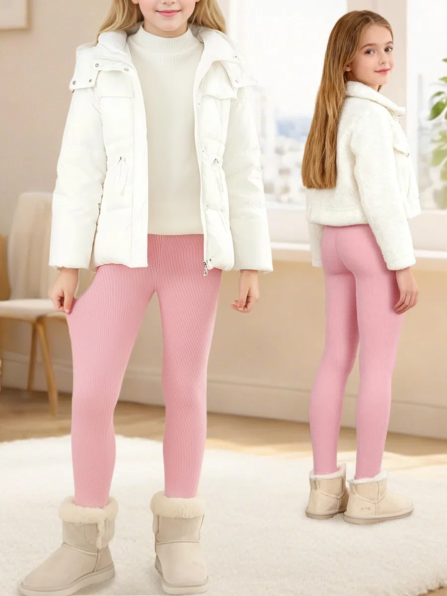 Leggings doublés en polaire pour filles - Legging long pour filles - Pantalon épais taille haute pour enfants