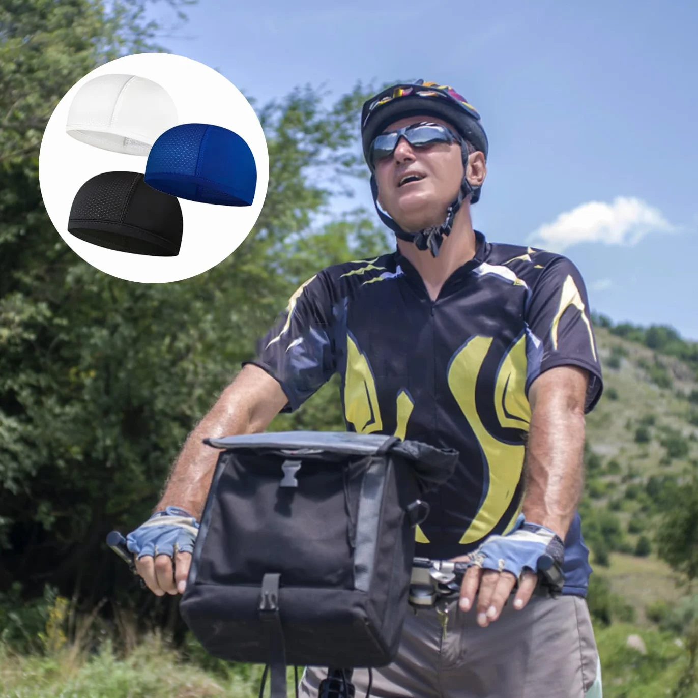 SSKHE 3 Pièces Bonnet Vélo Été, Calotte Doublure De Casque Respirant, Sous Casque Moto pour Le Cyclisme, La Course à Pied, Le Baseball Et La Moto