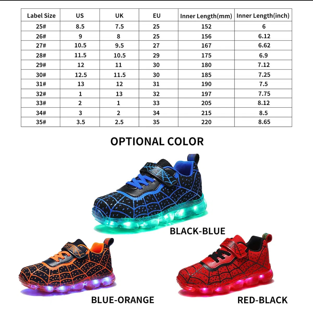 YUNICUS Chaussures de sport LED pour enfants garçons et filles - Chaussures de sport lumineuses