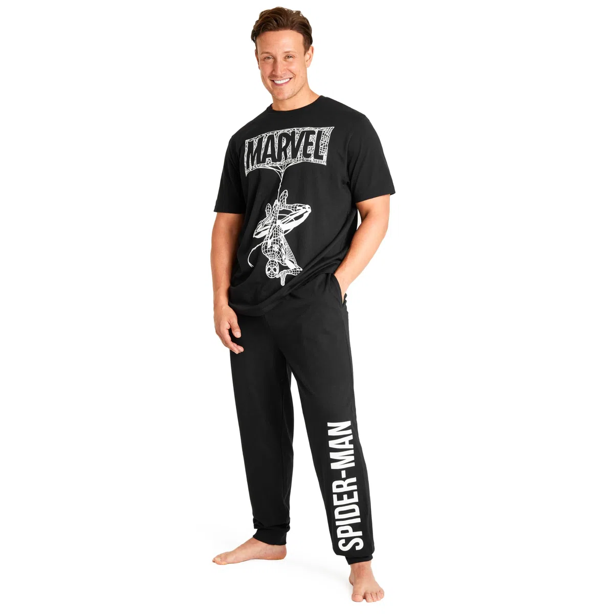 Marvel Pyjama Homme Long avec Poches Pyjama Spiderman Adulte Vêtements de Nuit Homme Taille M-3XL
