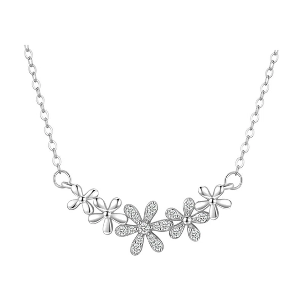 Epinki Femme Argent 925 Collier, Collier Fleur avec Zirconium Chaine Collier Pendentif
