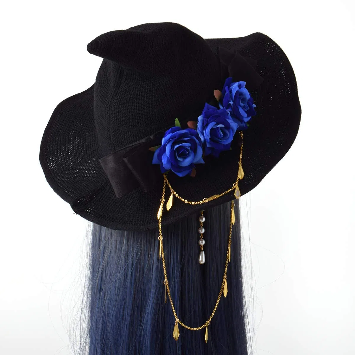 GRACEART Chapeau de sorcière en feutre avec engrenages en tricot pour femme - Chapeau de sorcière d'Halloween - Chapeau Mardi Gras