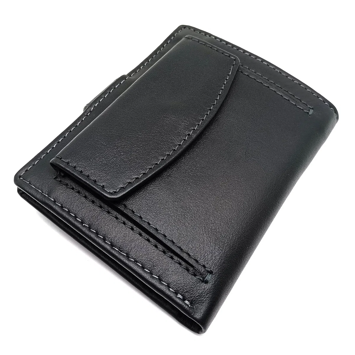 Petit portefeuille en cuir pour homme AVEC sac à main extérieur | Fait à la main | RFID | 10064 Noir
