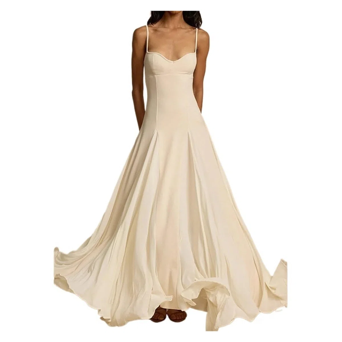 Fond De Robe Femme Robe longue plissée décontractée for femme, coupe slim, sans manches, à bretelles, style évasé
