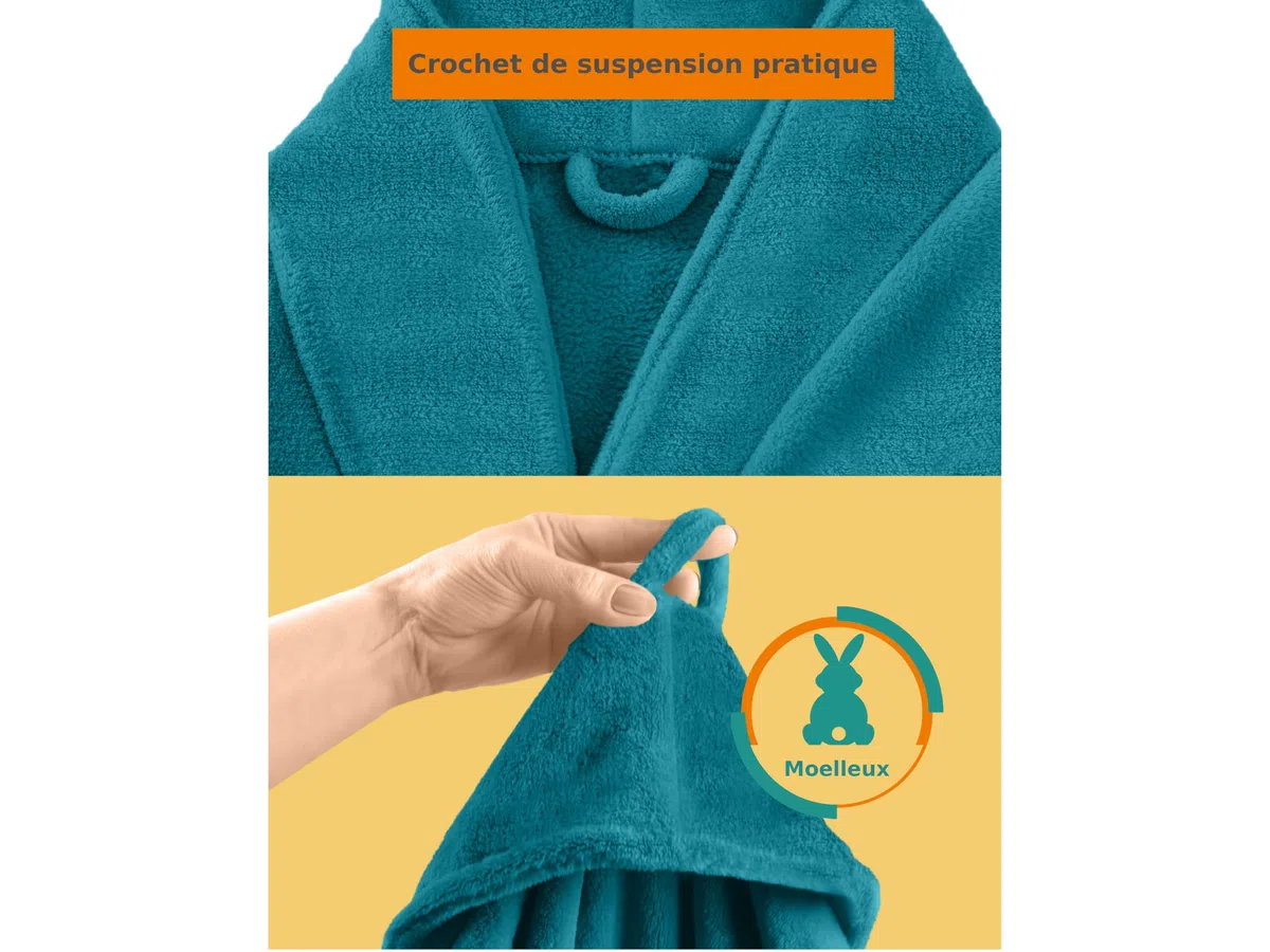 npluseins Peignoir de bain en polaire moelleuse avec col châle – Femme & Homme, XXL, Pétrole