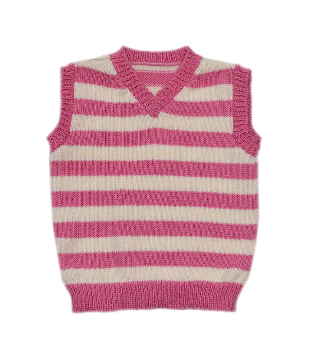 100 % Laine de mérinos Gilet Tricoté Bébé Nourrisson Bambin Enfants Rayé, - Pink-Natural white, 1 - 6 mois
