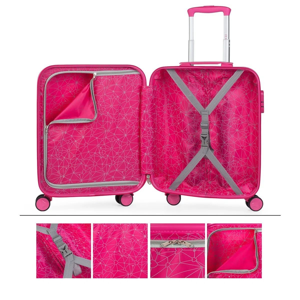 ITACA - Valise Cabine Enfant - Valise Enfant Fille - Valise Fille Garçon Rigide 4 roulettes - Bagage Cabine - Valise Enfants Résistant - Bagages Enfant Ultra Légère - Cadenas à Combinaison, Fuchsia