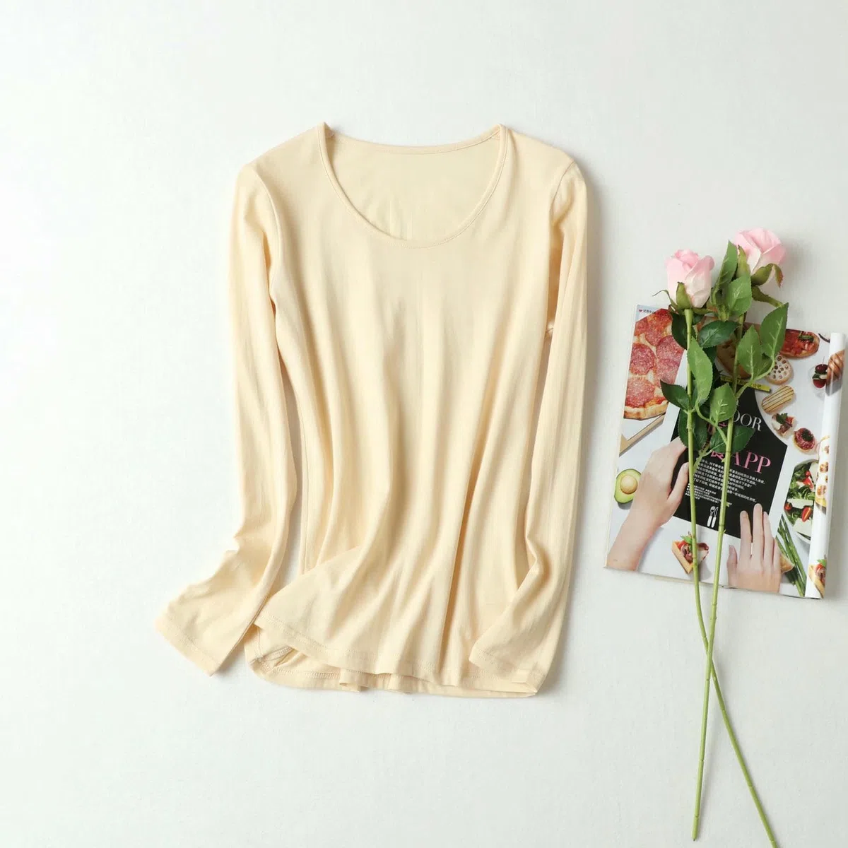 sous-vêtement Thermique Automne Et Hiver Slim Fit Coton De Soie Chaude Hauts Chauds Épais Rembourrés pour Les Femmes-Couleur Viande-XXL