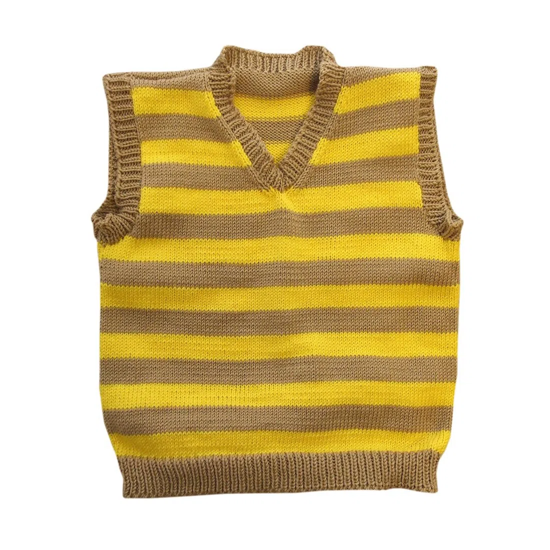 100 % Laine de mérinos Gilet Tricoté Bébé Nourrisson Bambin Enfants Rayé, - Brown-Yellow, 1 - 6 mois