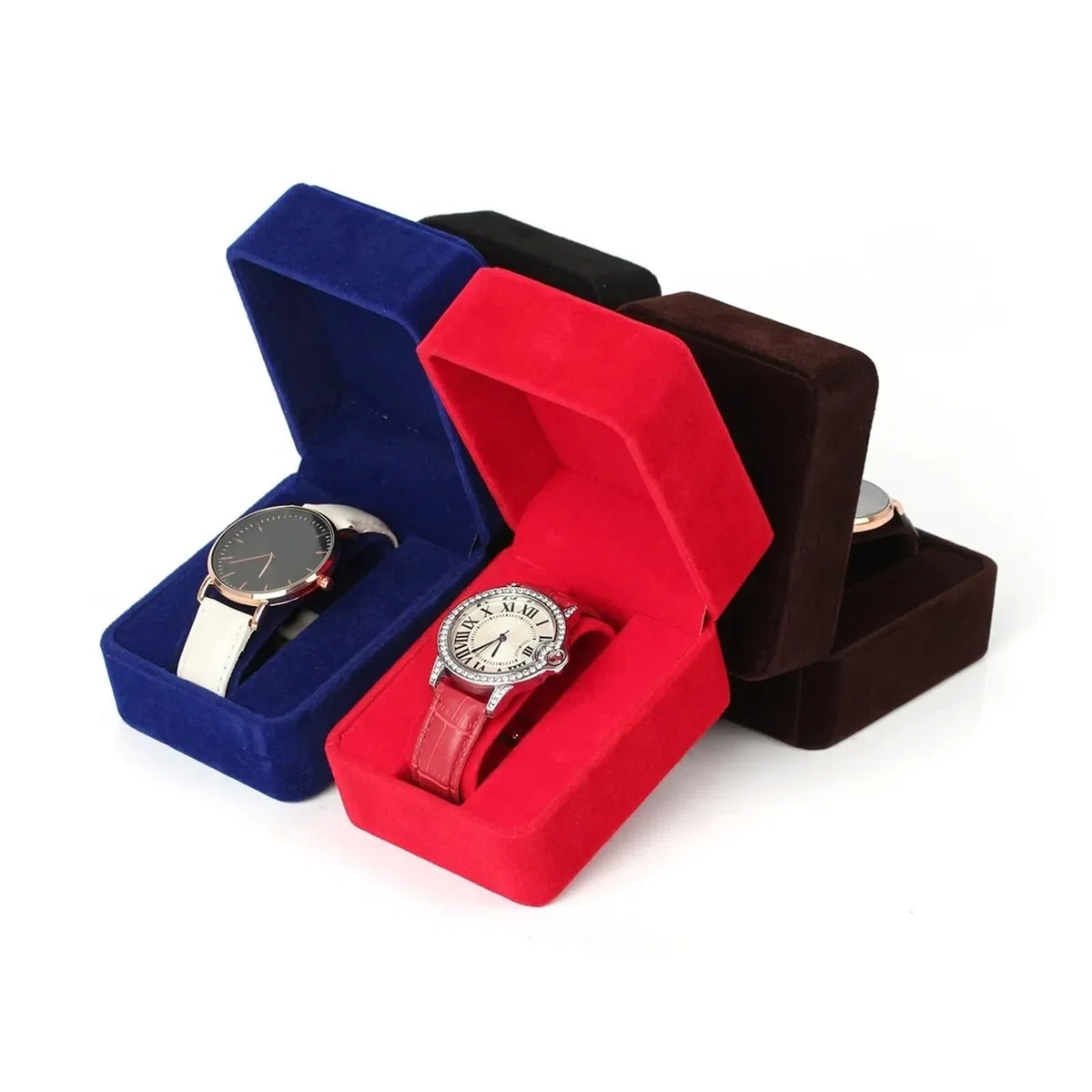 Étui de Transport pour Montre Boîte de rangement for montre connectée, boîtier for, d'emballage for bijoux, accessoires, noir, rouge, bleu(Red and black)