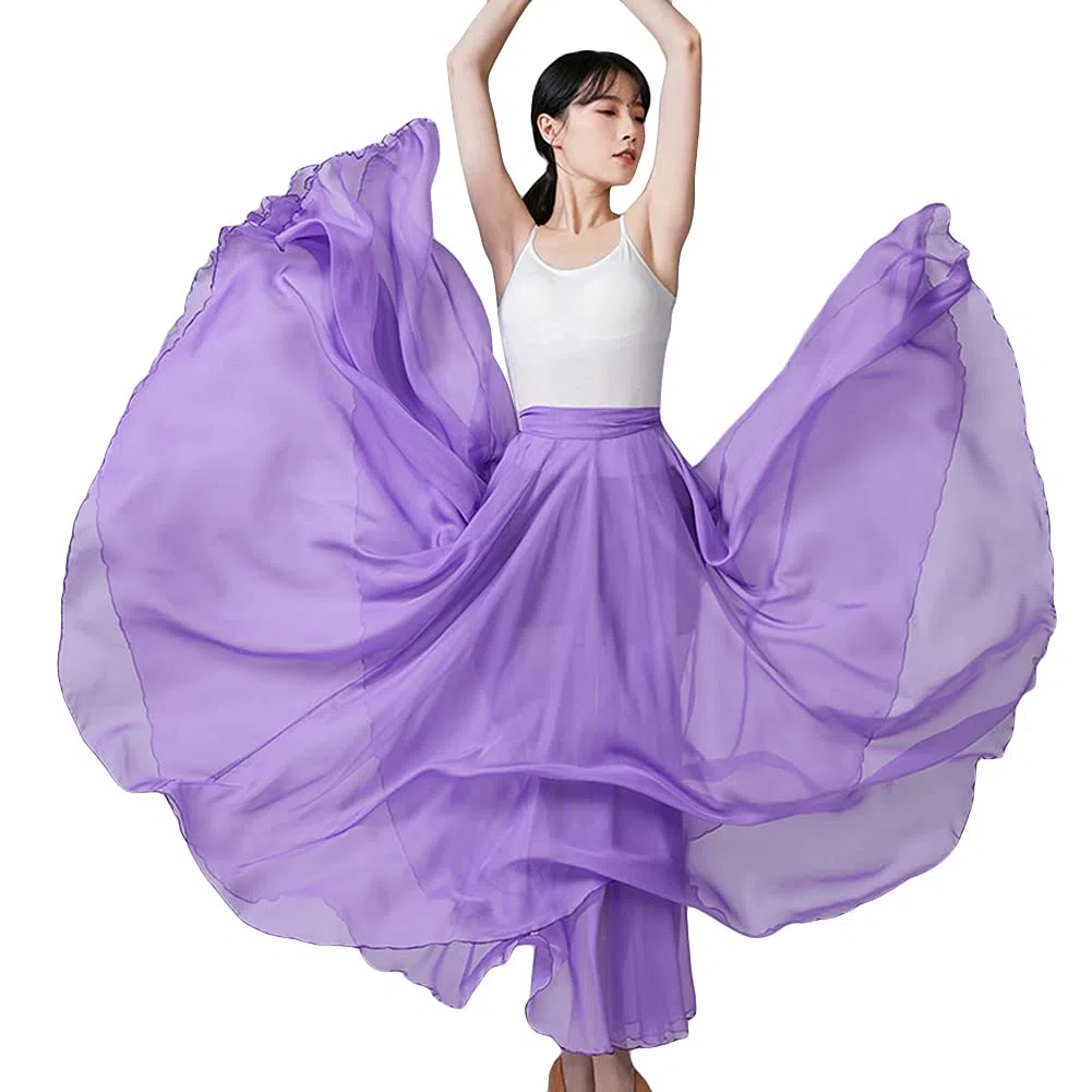 MISSMAO Jupe Longue Élégante pour Danse du Ventre Jupe Danse Orientale Couleur Unie Jupe Plissée Verstellbare Taille Jupon Tulle Élégant Vêtements de Danse Costume Danse Orientale