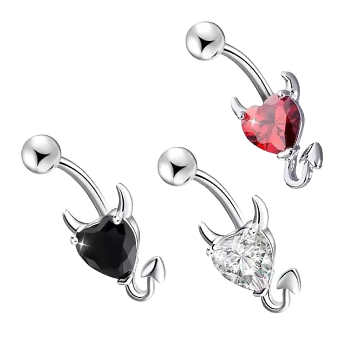 Abaodam Lot de 3 Anneaux de Nombril en Alliage Blanc Zircons Colorés, Bijoux de Piercing au Nombril pour Femmes, Décoration pour Fêtes et Usage Quotidien