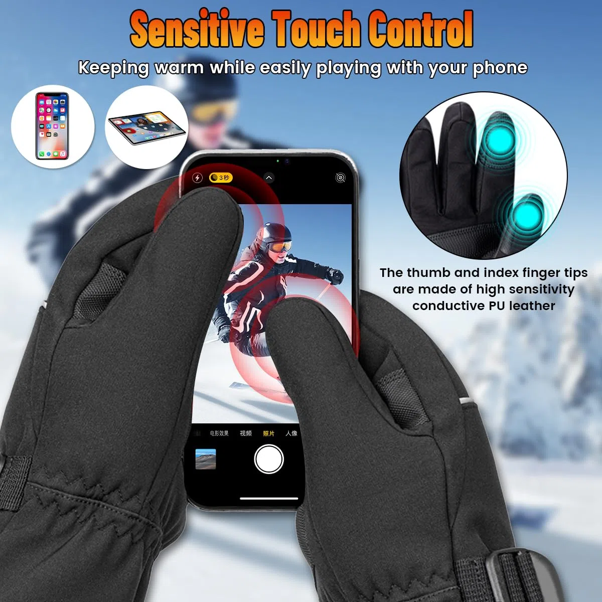 Gants Chauffant avec Batterie Rechargeable 20000mAh 7.4V, 3 Niveaux De Températures Gants Chauffants Électriques pour Homme Femme Gants Chauds pour Moto Ski Vélo Cyclisme