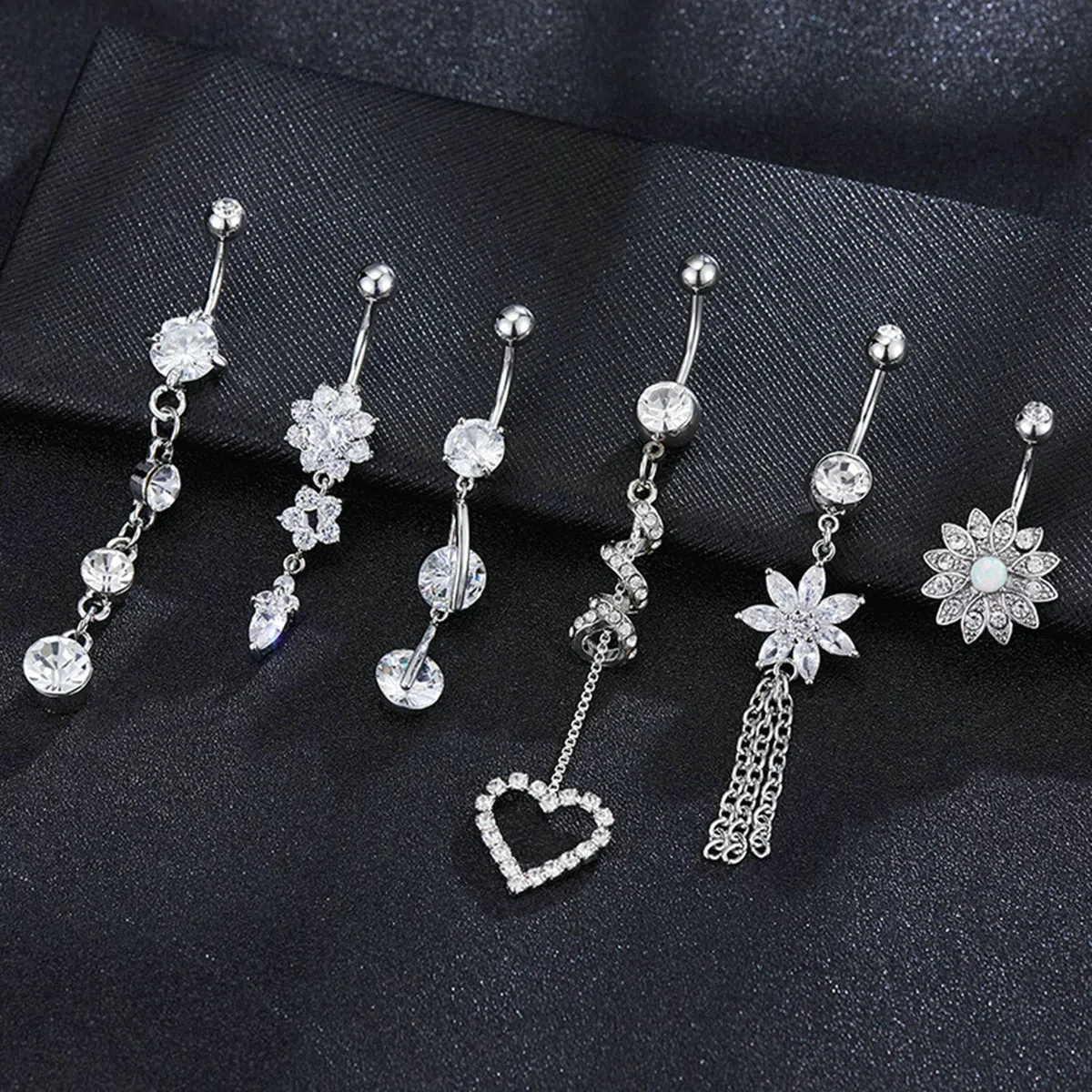 Lot de 6 piercings de nombril en acier inoxydable et oxyde de zirconium 14 g