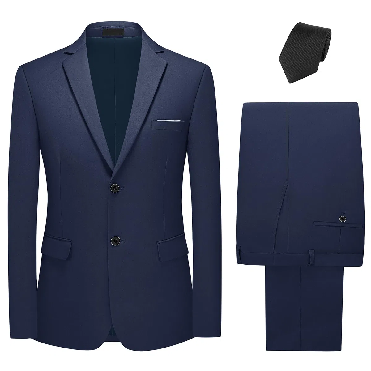 Costume Homme 2 Pièces à Deux Boutons Blazer Pantalon avec Cravate | Smoking Slim Fit de Couleur Uni à la Mode