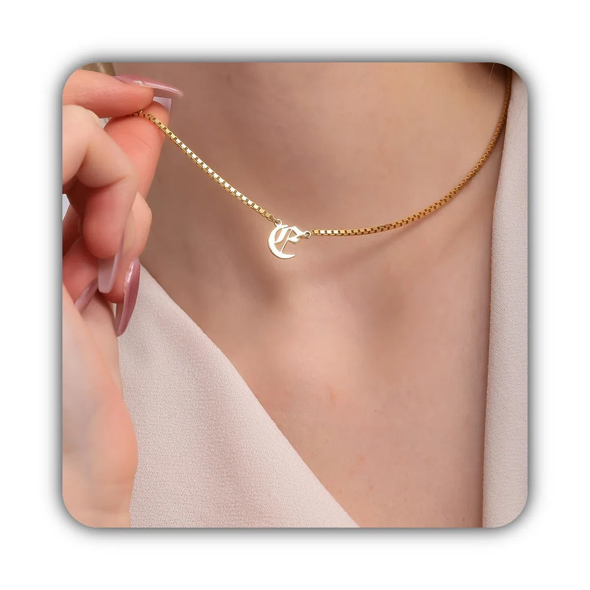 Style gothique ancien collier initiale, personnalisé gothique chaîne Figaro argent breloque bijou