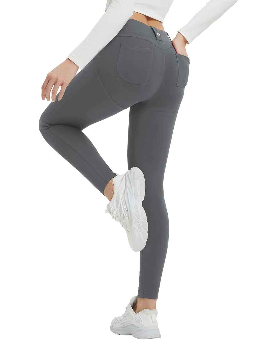 baleaf Legging thermique pour femme - Taille haute - Avec poches - Doublure en polaire - Pantalon de sport - Pour l'extérieur - Slim Fitness