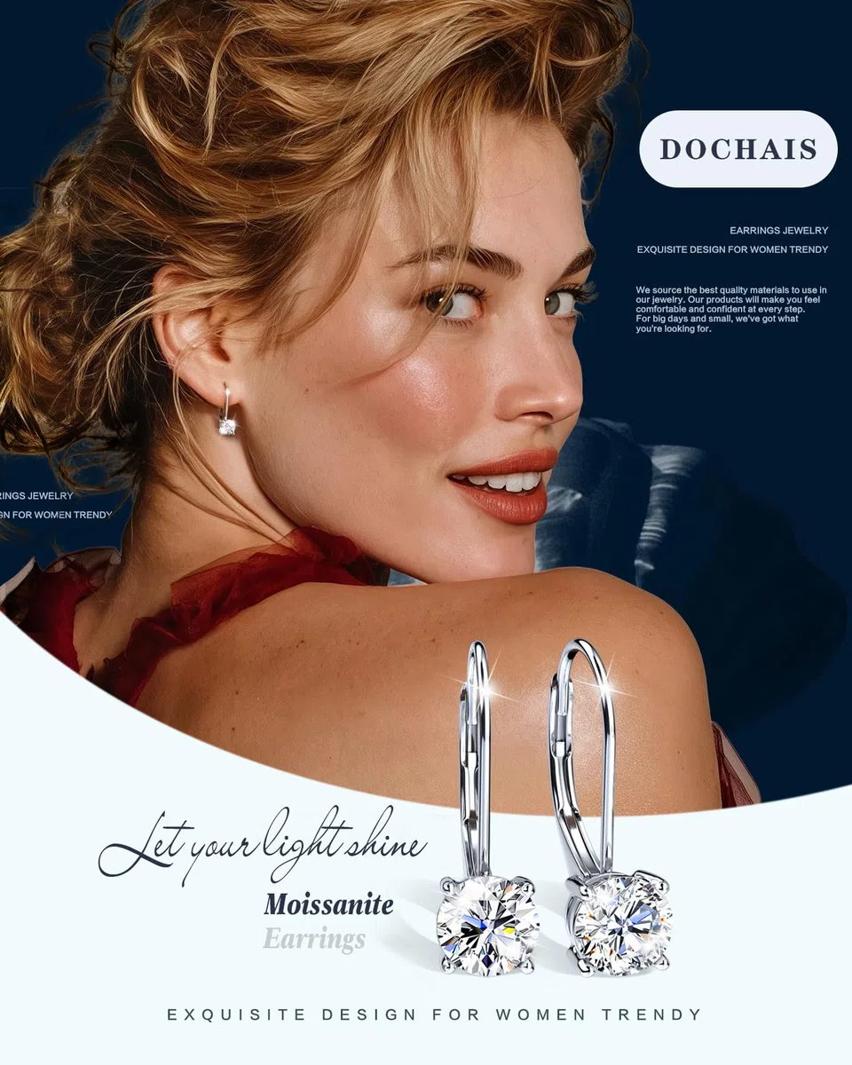 DOCHAIS Moissanite Boucles d'Oreilles Femme Argent 925 0.5ct-1.0ct Hypoallergéniques Boucles d'Oreilles Femme Pendantes Bijoux Argent Saint Valentin Anniversaire Cadeaux