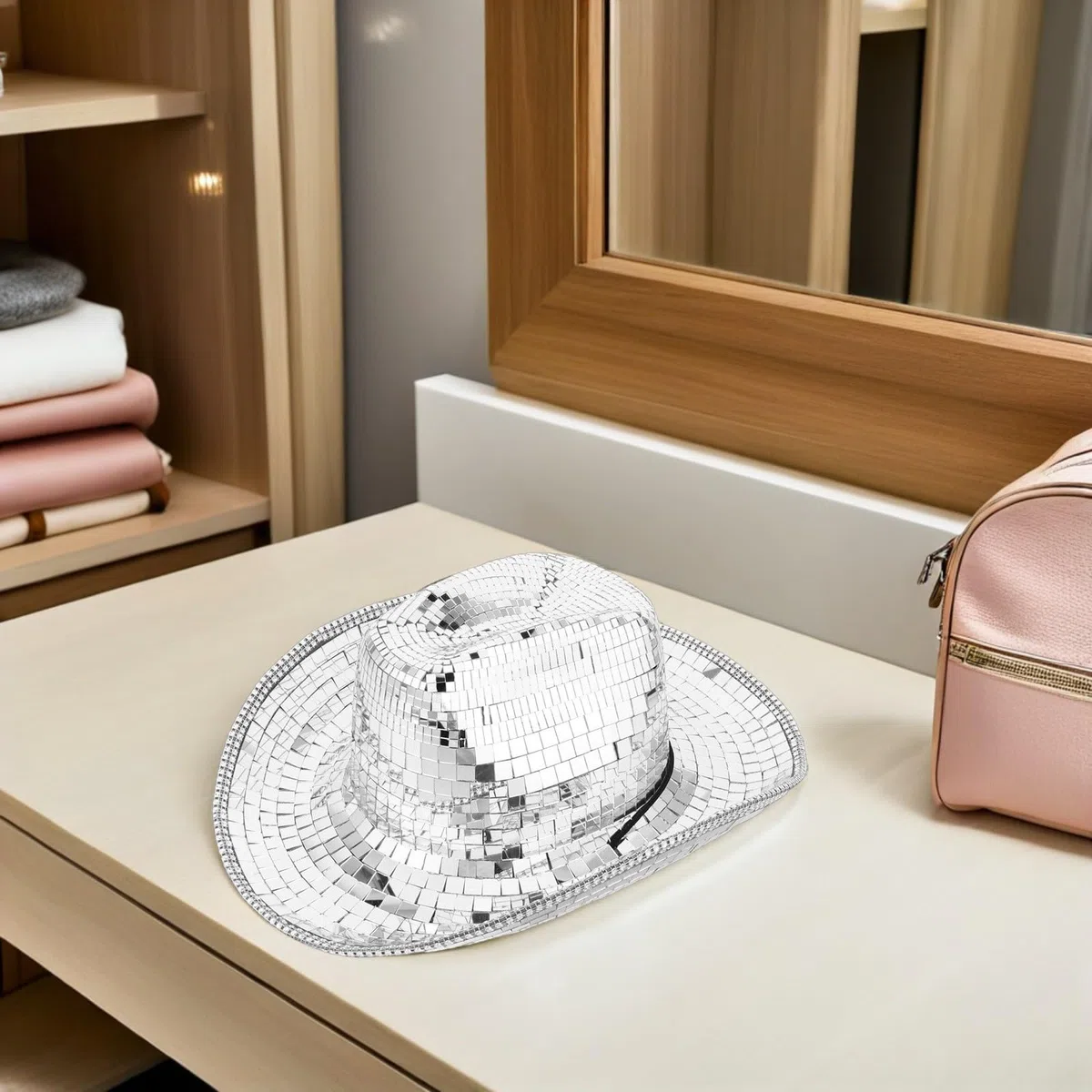 GLEAVI Chapeau de Cowboy Scintillant à Paillettes Argentées, Taille Unique, Accessoire Western pour Cosplay et Festivals de Musique Unisexe